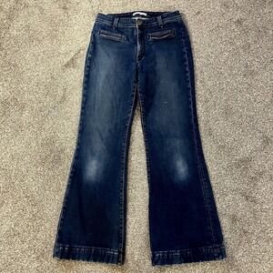Rich & Skinny Women's Jeans Size 30 Dark‎ Wide Leg Flare USA Made Mid Rise Denim